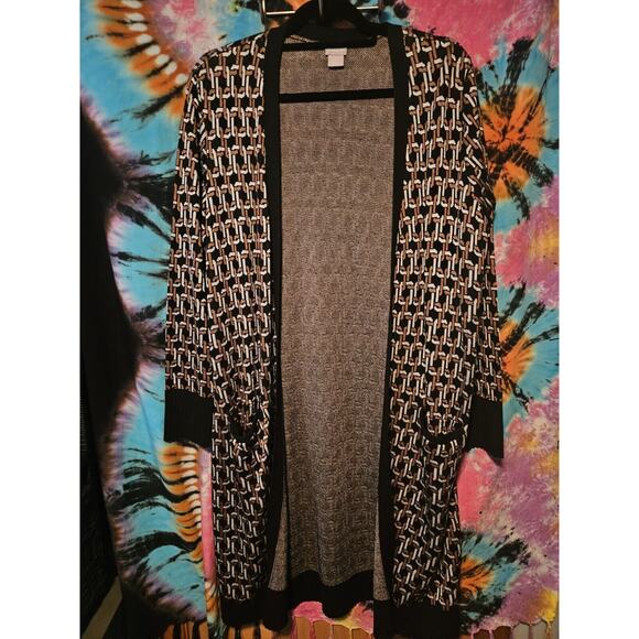 Chicos Black & Gold Chain Link 2 PC Open Sweater w/ Matching Tank Women's Large - Picture 7 of 11